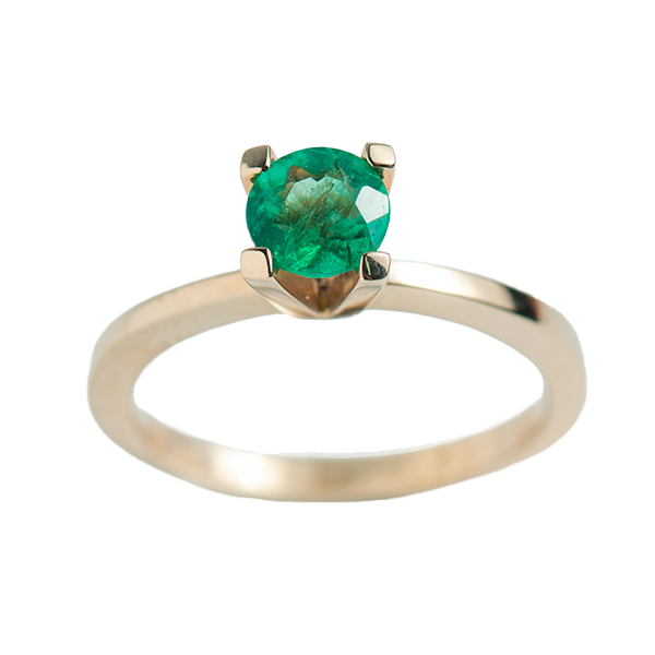 Anel Solitário Esmeralda em Ouro Branco
