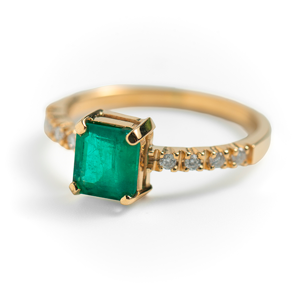 Anel de Esmeralda e Diamantes Ouro 18k