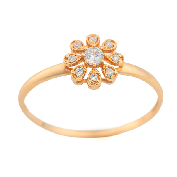 Anel Flor em Ouro 18k com Zircônia