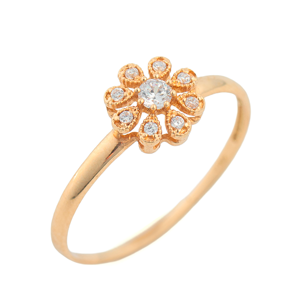 Anel Flor em Ouro 18k com Zircônia